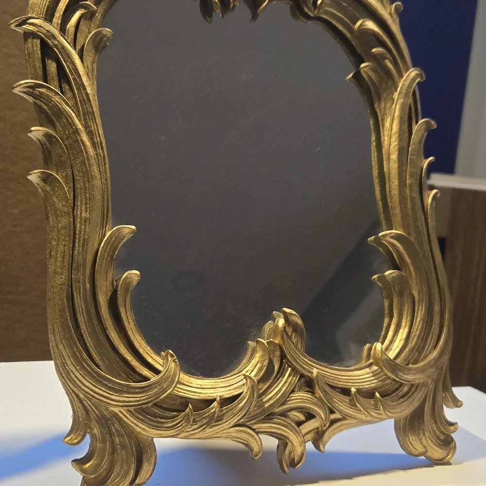 2 Vintage Tabletop Mirrors with Ornate Gold Frame by Syroco, Hollywood Regency